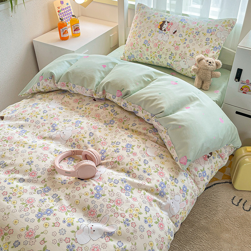 Ropa de cama de dormitorio de estudiantes universitarios de tres piezas de algodón, sábana de algodón, funda de edredón, sábana, cama, traje de cuatro piezas, verano
