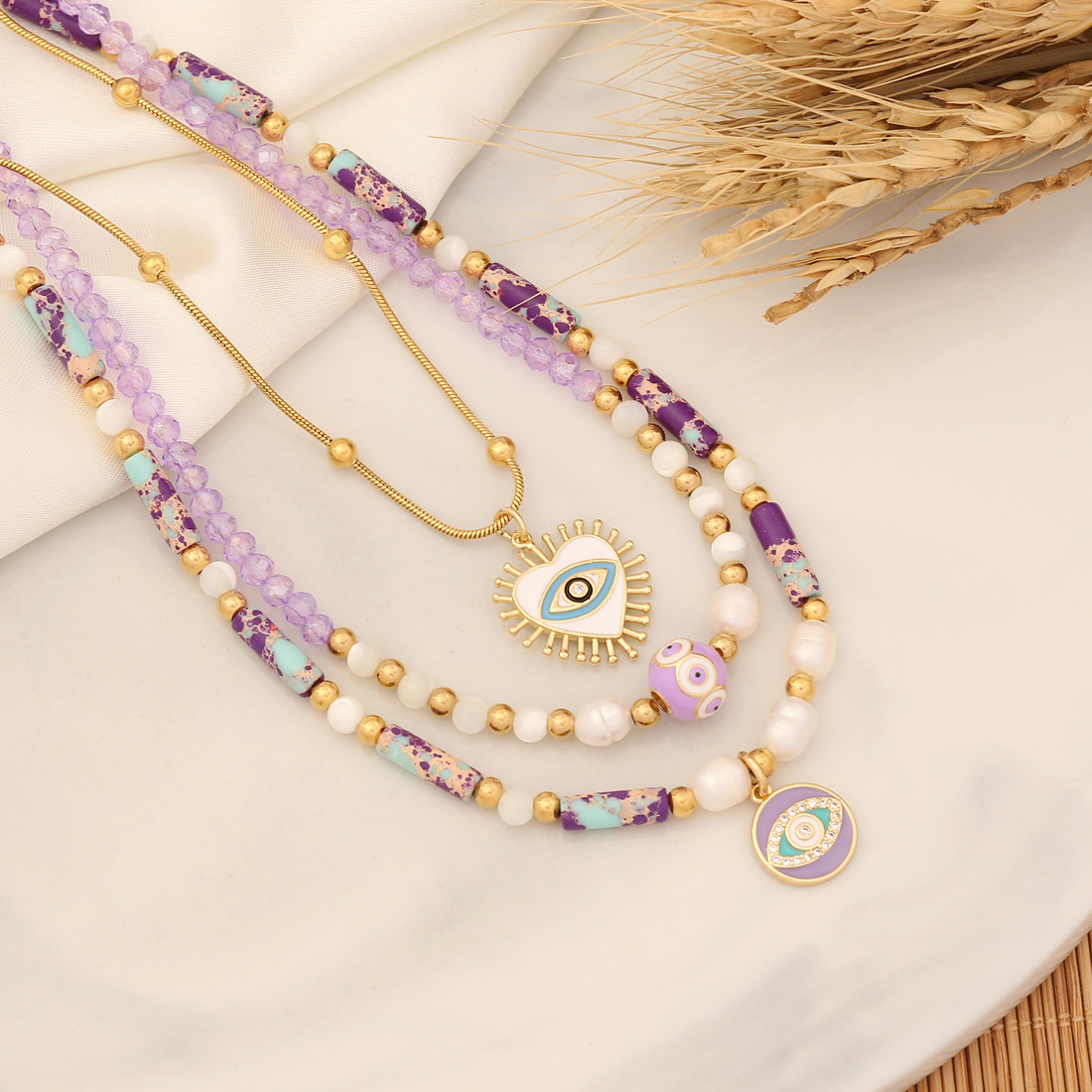 Nuovo2024 Design Moda Versatile Pietra Naturale Personalizzato Donna Occhio Ciondolo Bohemien Multistrato Collana N1100_voghion.com