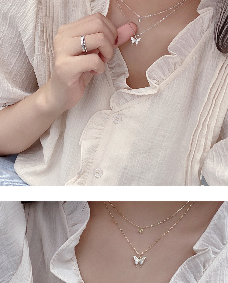 Fashion Butterfly Copper Inlay Artificial Gemstones Layered Necklaces 1 Piece