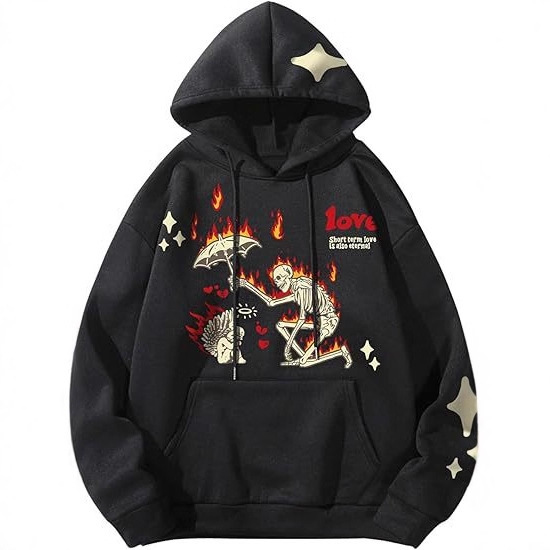 Cross-Border American Street Y2K Skull Print Hoodie Harajuku Stylish Retro Loose Men's and Women's Spring & Fall Sweatshirt