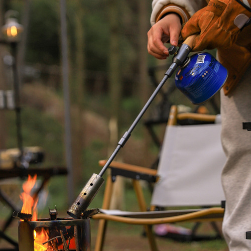 Outdoor camping extended flame gun stainless steel spray gun burning pig hair camping straight handle handheld detachable igniter