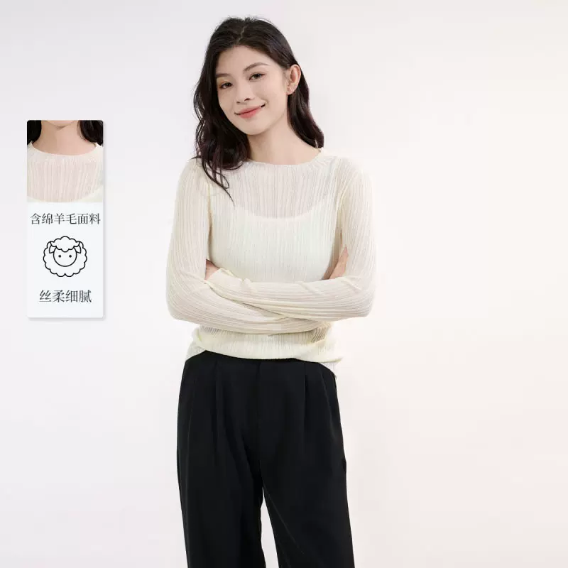 针织打底衫女2025秋季新款微透修身小众毛衣上衣