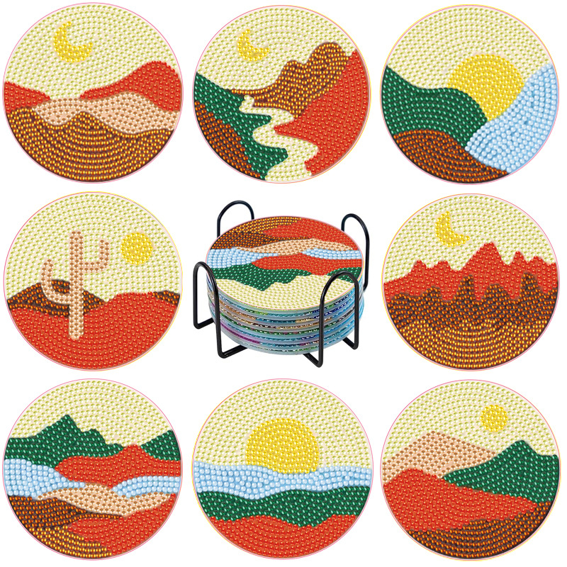 Posavasos de pintura de diamantes de diamantes de diamantes completos transfronterizos hechos a mano almohadilla de aislamiento térmico de diamantes de punto de acrílico redondo de bricolaje fondo de corcho antideslizante posavasos