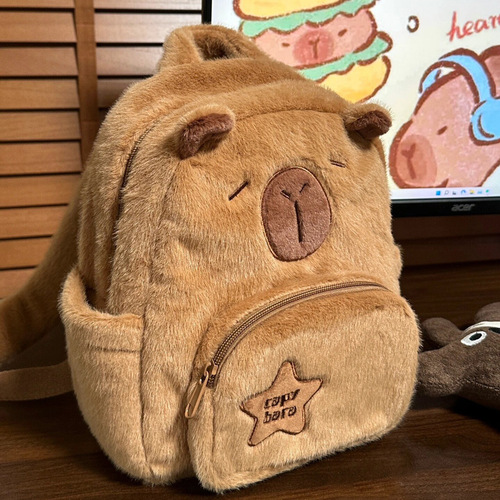 2024 New Cappella Plush Teddy Bear Dual Shoulder Bag Cute Matchy-Matchy Fluffy Bag for Girls Cartoon Student Small Backpack
