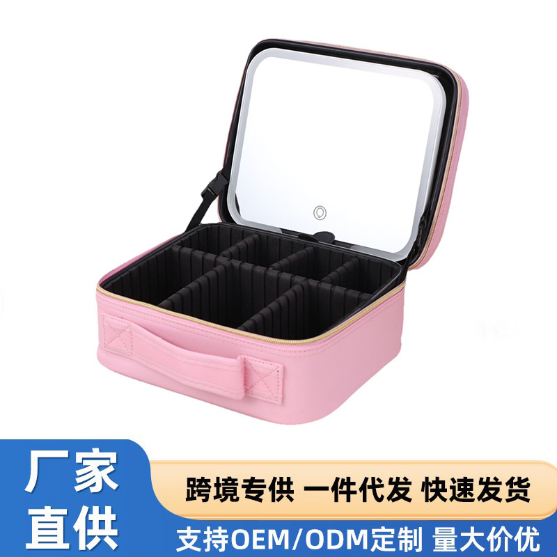 Nuevo tipo con lámpara led espejo de maquillaje bolsa de maquillaje de gran capacidad bolsa de maquillaje de viaje caja de maquillaje portátil