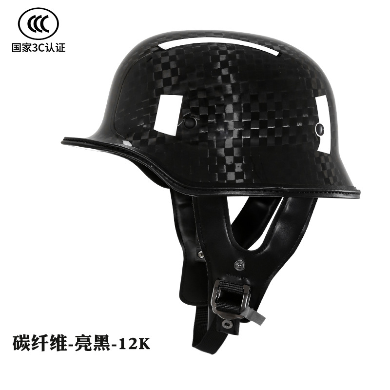 Medio casco de fibra de carbono casco de pala retro casco de motocicleta de crucero locomotora casco de soldado alemán certificado 3C