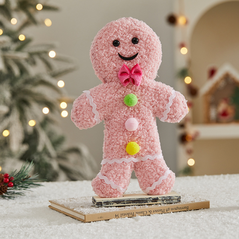 Wooden Christmas Cookie Figurines – Festive Tabletop Decor (2 Sizes, Pink & Brown, Multi-Style Holiday Display)_voghion.com