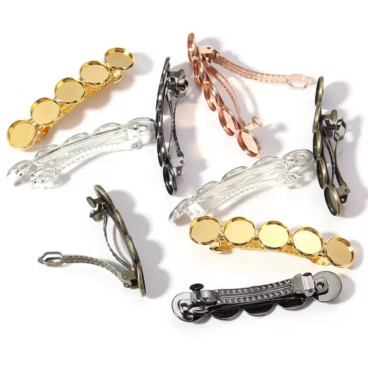 Jewelry Accessories Hairpin Automatic Spring Clip with Tray DIY Time Gemstone Base Vintage Antique Style Hair Accessory for Stray Hair