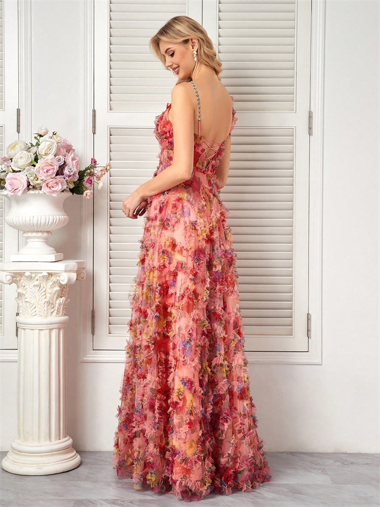 Europa y los Estados Unidos cruzaron la frontera nueva flor de chiffon vestido de noche banquete temperamento delgado cabina larga vestido de brindis