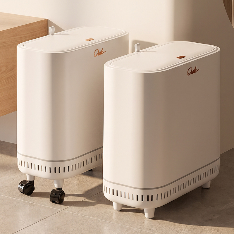 Automatic suction bagged trash can for home use, with wheels, movable, large capacity, with lid, odor-proof, and designed for tight spaces