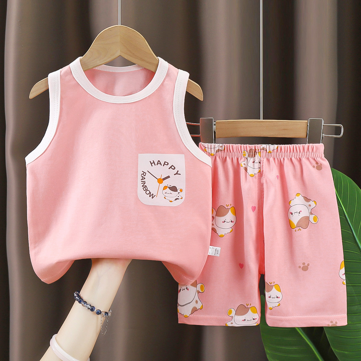 Traje de chaleco para niños, verano de algodón puro, nuevo estilo, verano para bebés, pantalones cortos coreanos, traje de dos piezas para niños