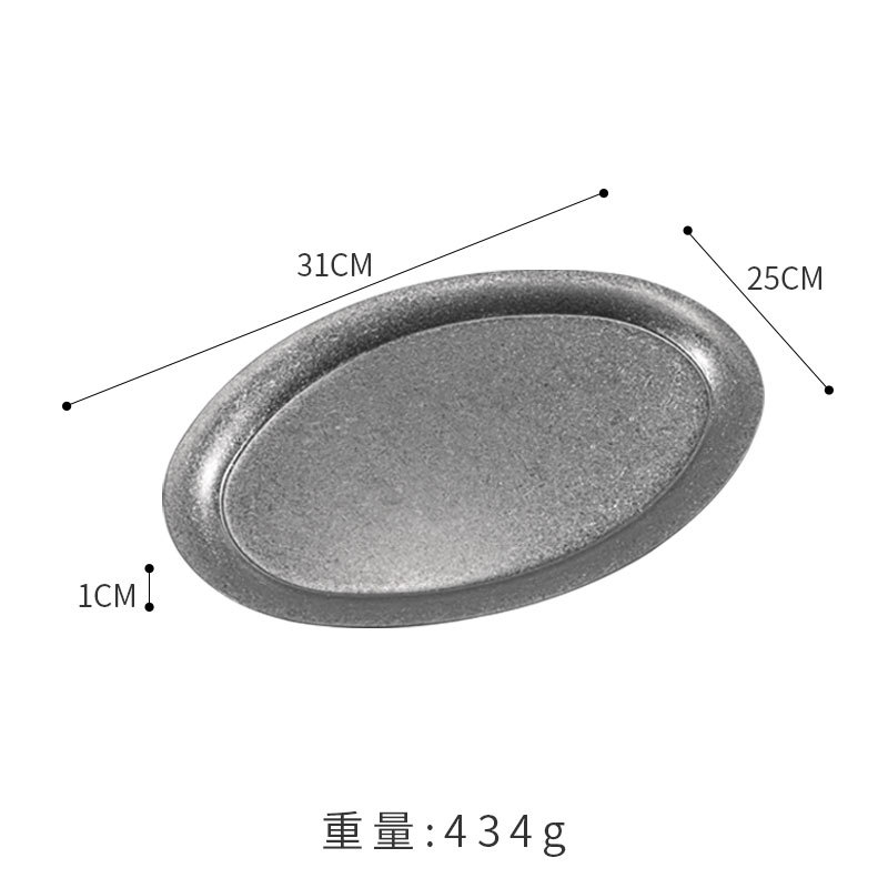 Estilo japonés retro oval placa 304 bandeja de restaurante de acero inoxidable Placa de postre Placa de toalla fondo plano apenado logotipo personalizado