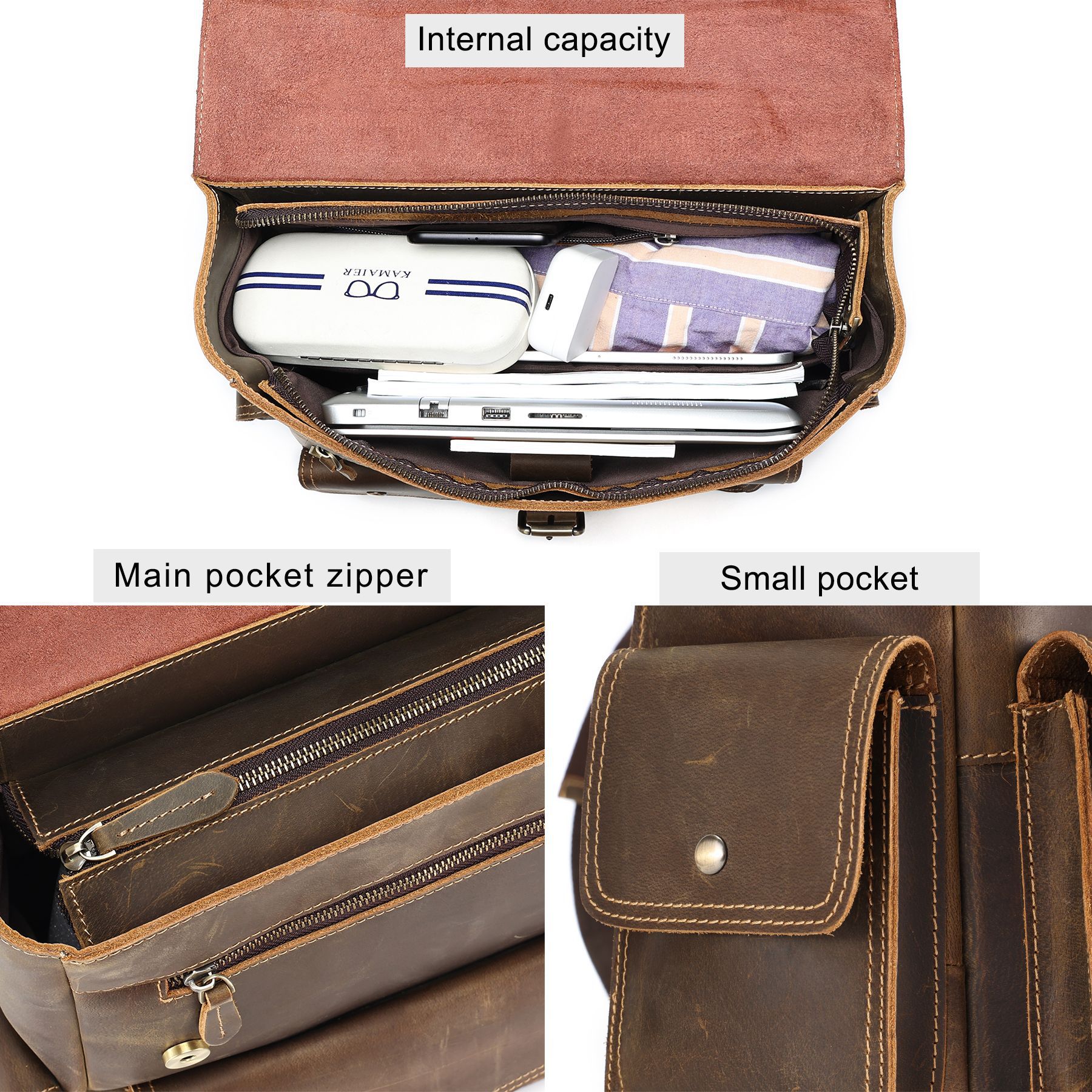 Genuine Leather Backpack For Men Vintage Cowhide Commuter Bag_voghion.com