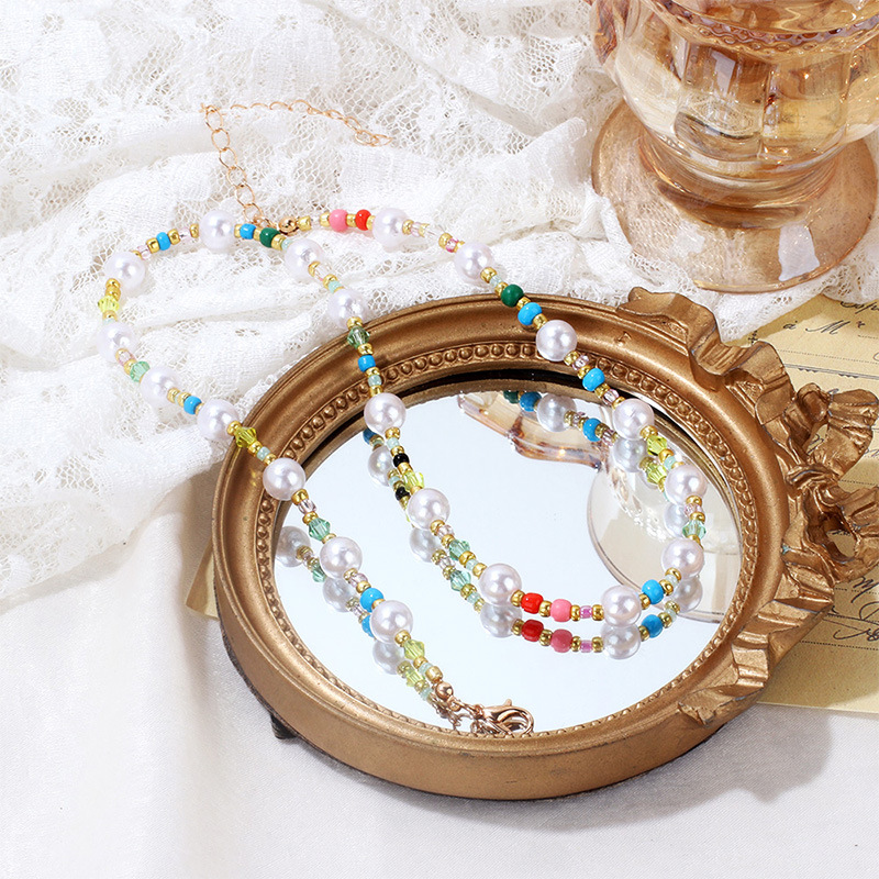 Beaded Design Bohemian Geometric Alloy Beaded Artificial Pearl Necklace