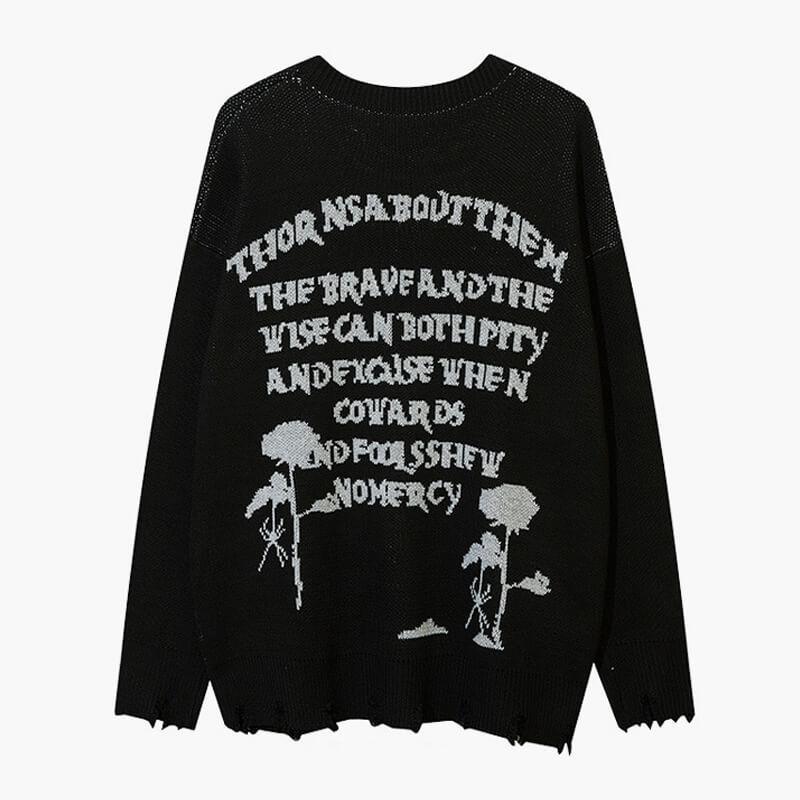 Men's Clothing street pullover portrait letter jacquard sweater casual loose commuter sweater pullover_voghion.com