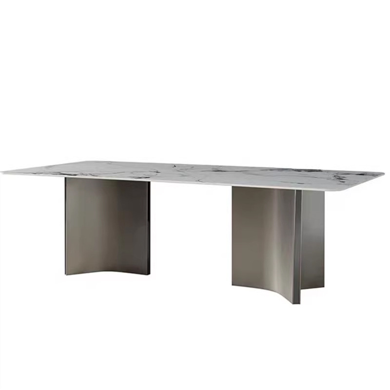 Italiano simple moderno gris acero negro Rock placa mesa y silla combinación rectangular de gama alta gran apartamento sala de estar luz mesa de lujo