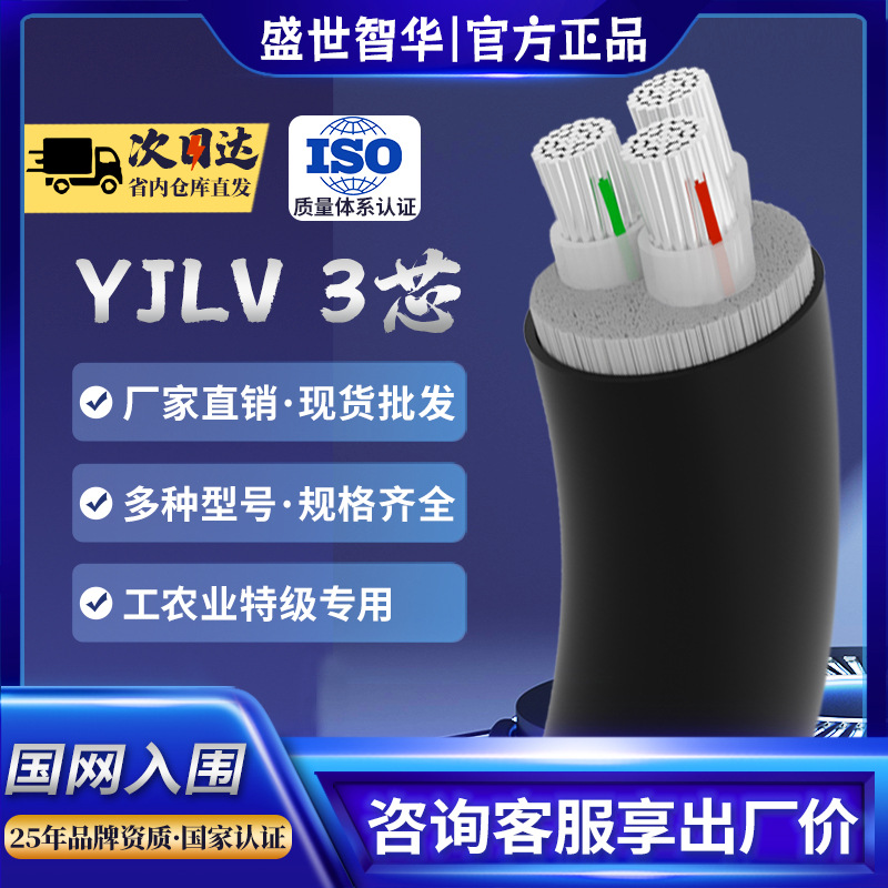 国标铝线YJLV3芯10 16 25 35 50 70 95平方YJLV223芯铠装电力电缆