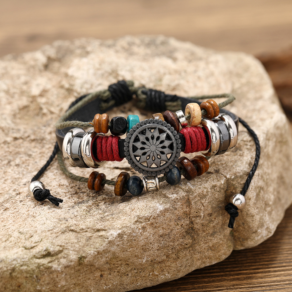 Bracelets Classification Retro Geometric Alloy Wooden Beads Cowhide Handmade Unisex Bracelets
