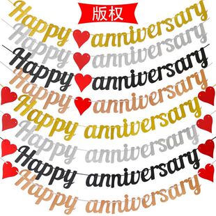 Happy Anniversary fishtail pull flag banner Anniversary wedding party decoration pull flower