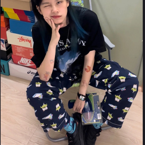 Walking pants! Hip-hop girl style spring and autumn pajamas, women's loose, wearable trousers, home casual pants