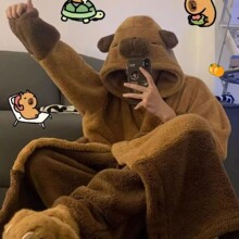 批发情侣睡衣女冬季加绒加厚卡通睡袍珊瑚绒家居服套装