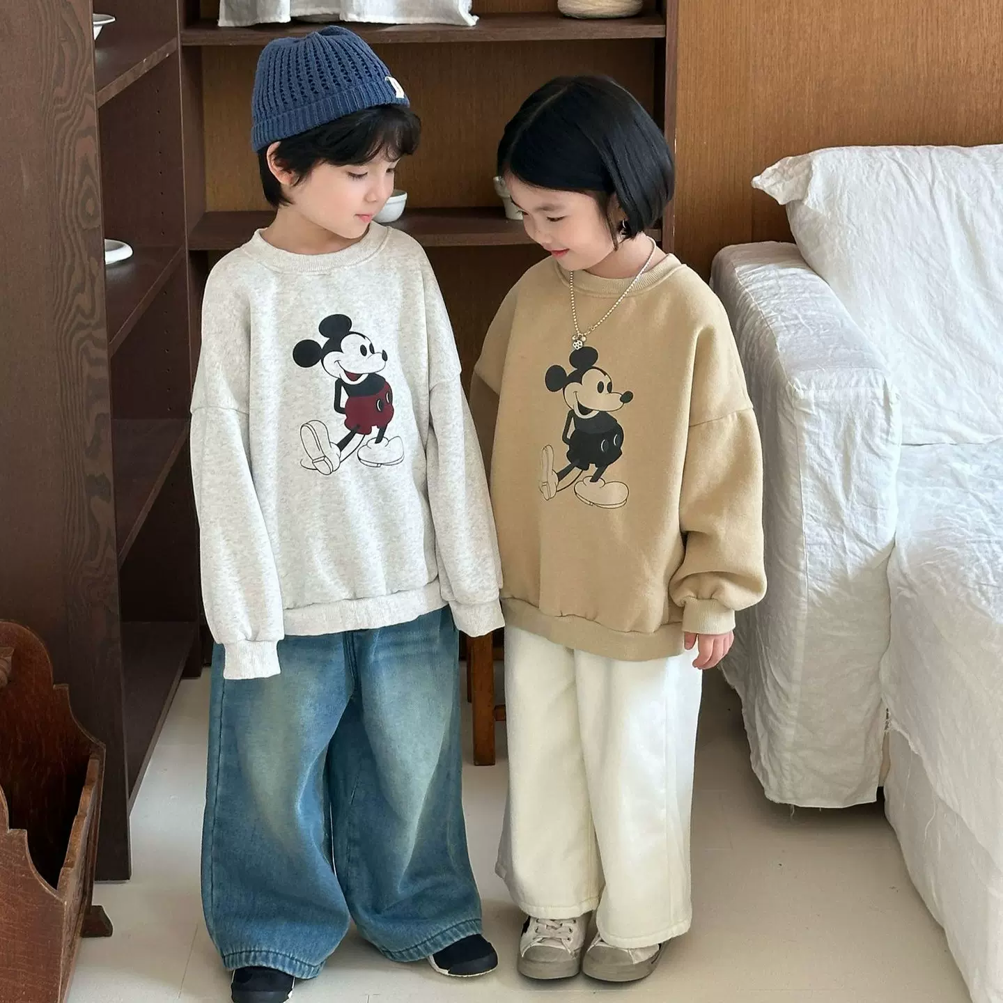 秋冬男女中小儿童韩系卡通动物印花加绒卫衣简约百搭休闲宽松上衣