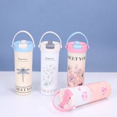 新しい高品質ダブルドリンクカップ屋外ポータブル 316 ステンレス鋼魔法瓶カップ桜ロゴポータブルストローカップ
