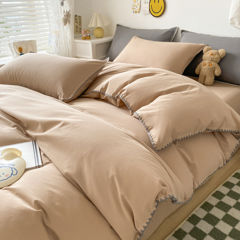 Verano simple algodón de cuatro piezas de algodón 2025 nuevo estilo sábana funda edredón dormitorio de estudiantes ropa de cama de tres piezas