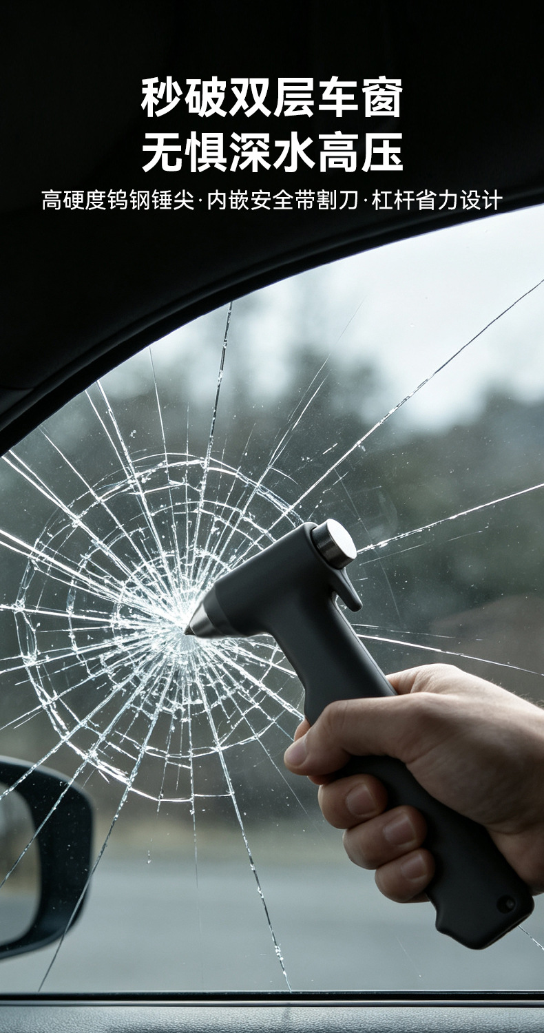 New safety hammer for cars, multifunctional escape hammer, dual-layer glass car self-defense hammer, one-second window breaker