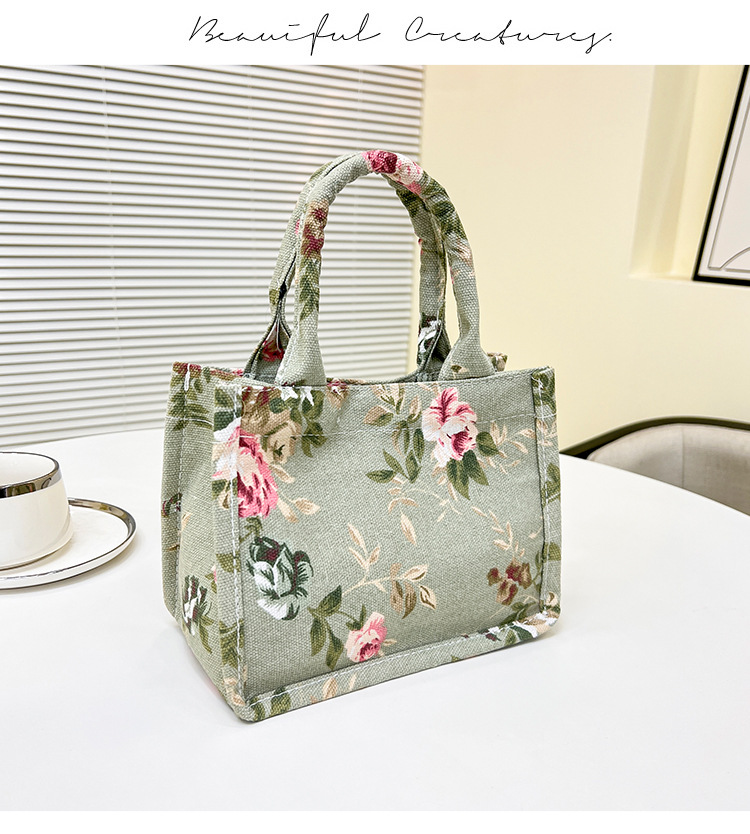 105g Weight Sewing Thread Fashion Element Magnetic Buckle Closure Type Double Handle Strap Type Handbag Bags Type Holiday, Daily Occasion Canvas Material Women's Backpack Backpack Flower Pattern All Seasons Season Women's Gender Elegant Style Square Shape Women's Canvas Flower Elegant Sewing Thread Square Magnetic Buckle Handbag 12