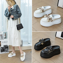 2026夏季新款包头半拖鞋女外穿圆头厚底懒人一脚蹬松糕小白鞋批发