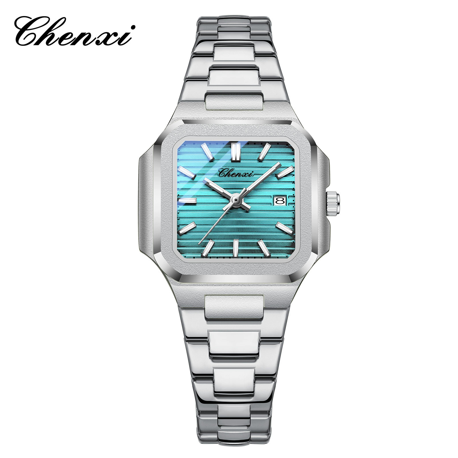 실버 케이스 라이트 블루 스틸 밴드 - 여성용