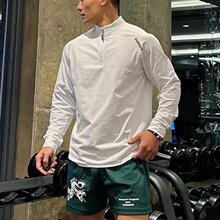 新款肌肉健身男士篮球兄弟训练衣服半拉链运动加大码长袖t恤上衣