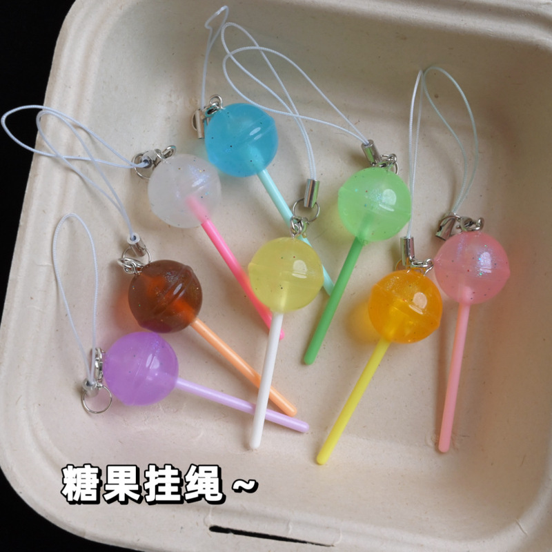 Children's Fun Simulation Lollipop Mobile Phone Lanyard Color Contrast Dopamine Creative Pendant Goo Ben Chain Ins Backpack Pendant for Women