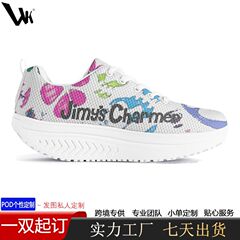 跨境POD 新款MD厚底摇摇鞋女网面透气图案印刷印花休闲跑步运动鞋