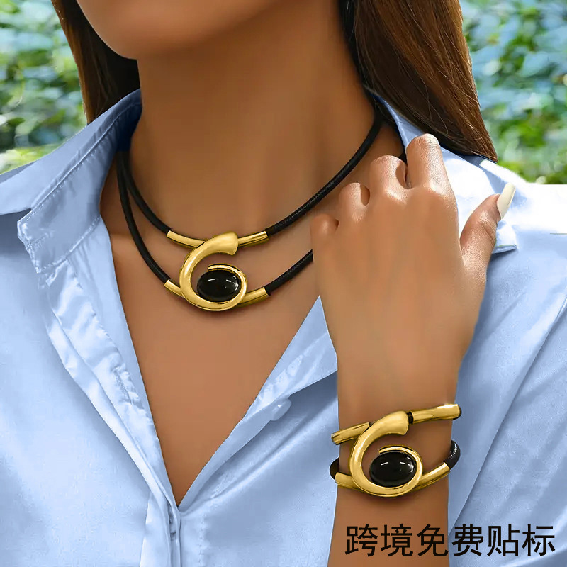 欧美波西米亚风格螺旋蜗牛状亚克力宝石珠宝套装女士项链手链组合