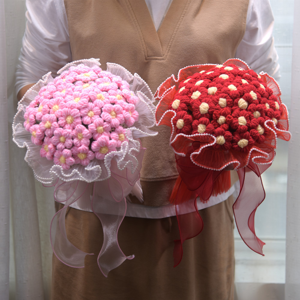 038 Wedding Simulation Rose Engagement Marriage Hand-tied Bouquet Cross-border Handmade Wool Crochet Knitted Flower Arrangement