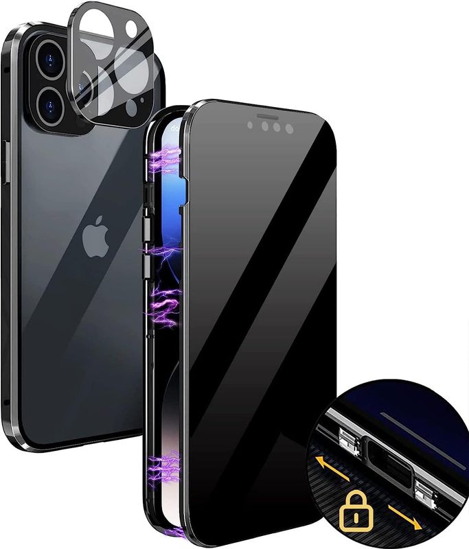 iPhone17用ケース、マグネット式、Apple 16対応、ダブルバックル、両面ガラス保護フィルム、メタル磁気吸着ケース|undefined