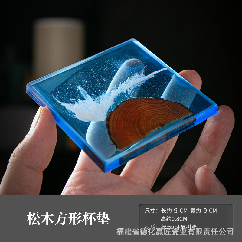 Cruz-frontera norte de pino epoxi resina río montaña azul estera de aislamiento olla teniendo madera maciza Zen onda titular de la taza