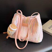 韩系设计感包包女2025新款时尚条纹水桶包休闲百搭腋下单肩托特包