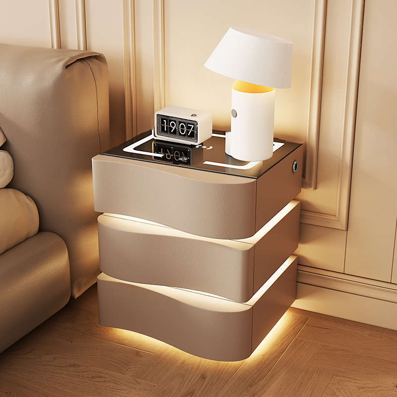 Creative Modern Bedroom Household Simple Advanced Multi-function Bedside Smart Bedside Table with Three-band Light Induction