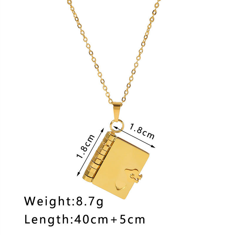 18K Gold Book Pendant Necklace – DIY Love Charm for Couples