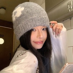 帽子女甜美可爱小花针织毛线帽秋冬显脸小防风保暖帽韩系百搭冷帽