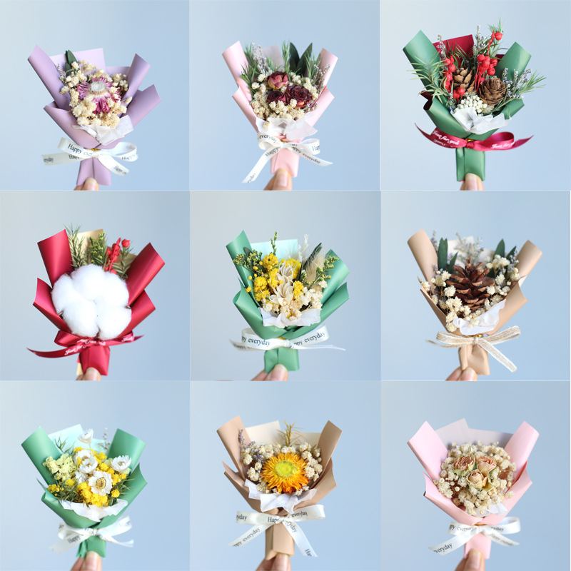 跨境迷你花束干花永生花手工制作玫瑰满天星雏菊婚庆节日礼物礼品