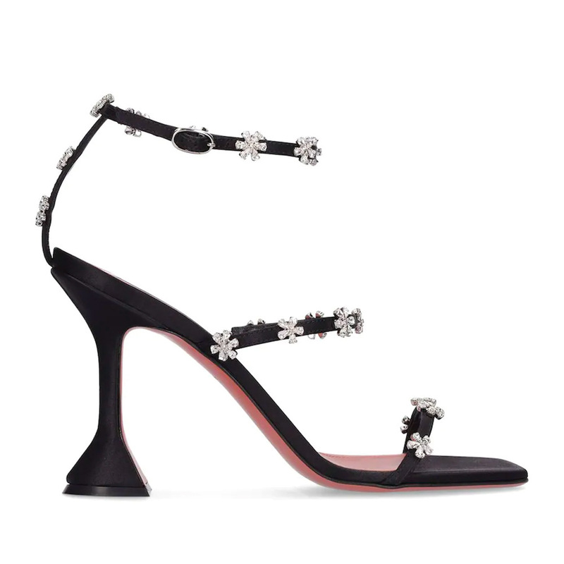 Cross-border manufacturers wholesale triangle heel with plum blossom buckle square toe fashion sandals open toe elegant Roman women's shoes