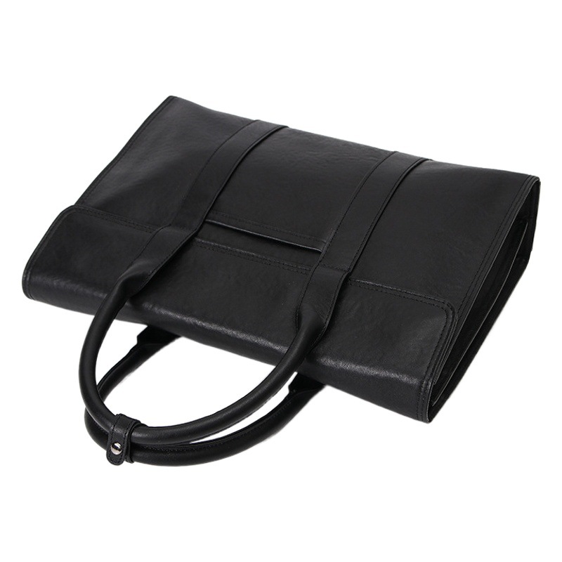 Factory Direct Sales Business Genuine Leather Men's Briefcase First Layer Cowhide Large Capacity High-End Men's Bag High-End Black 9118