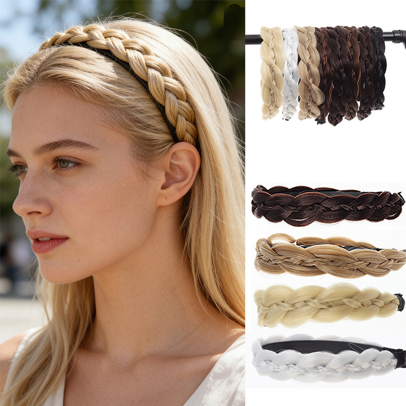 Korean-Style Synthetic Wig Headband for Women, Heat-Resistant Wig Accessory, Fishbone Braid for Daily Wear