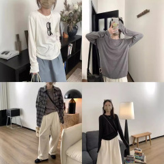 柔らかいモチモチのゆったりした長袖の底のシャツのtシャツの女性の秋の新型の百合の上着のG907