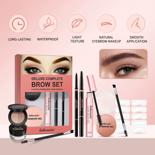 Cross-Border Lakerain Complete Eyebrow Set: Makeup Eyebrow Pencil + Eyebrow Gel + Eyebrow Powder + Eyebrow Cream + Eyebrow Stencil + Eyebrow Brush