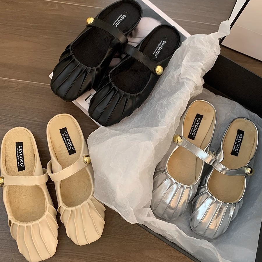 Zapatos de plata primavera y verano para mujer estilo caliente Baotou medio trapeador para llevar 2024 nuevas sandalias Mary Jane con falda zapatos individuales